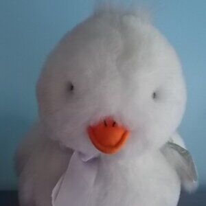 Stuffed Chick, Adorable, White, Fluffy, With an Orange Beak and Feet, Has Wings